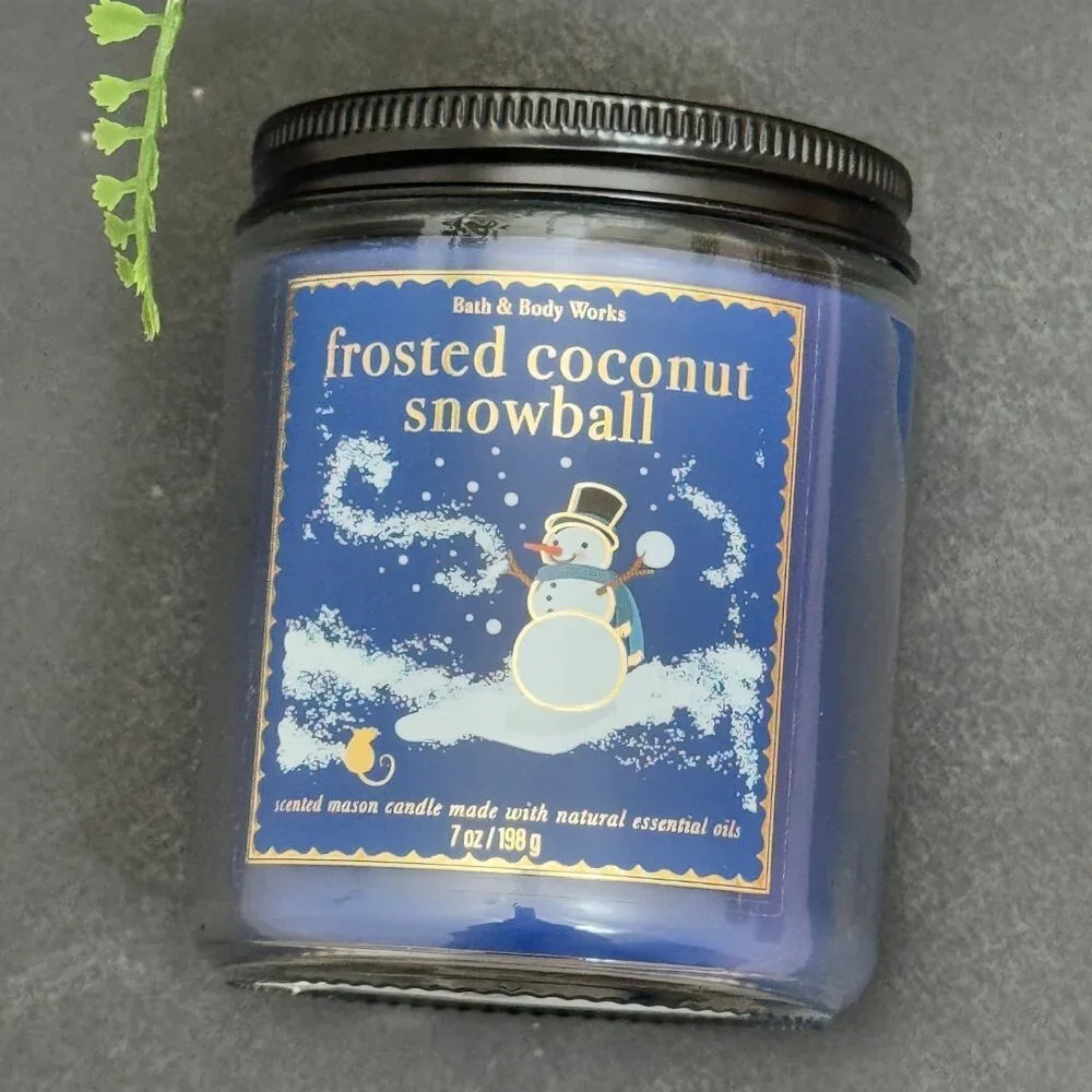 BBW Frosted Coconut Snowball Bath & Body Works Mason Jar Single Wick Candle